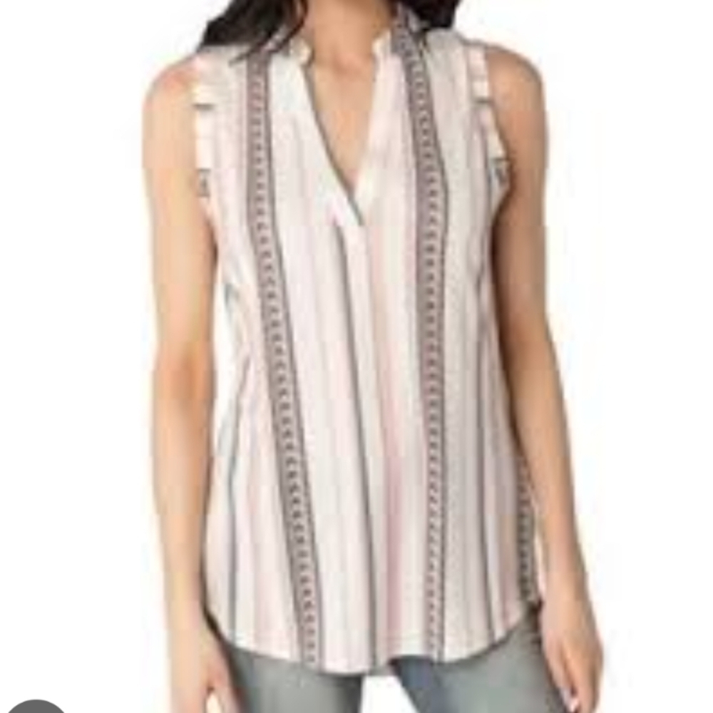 Anthology Mine Striped Sleeveless Top - White and Pink Women's Large Shirt